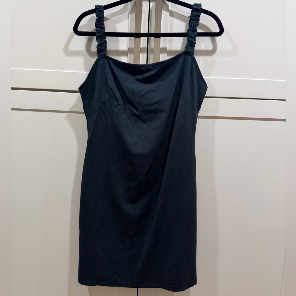 Sadie & Sage Dark Green Mini Dress with Ruched Straps
